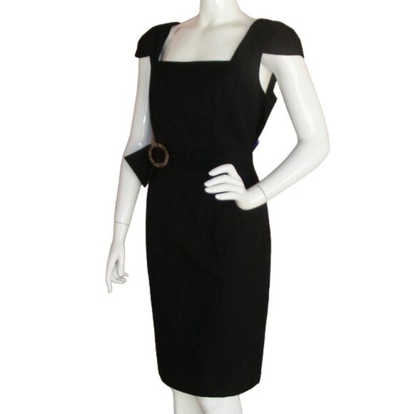 DAVID MEISTER Dress, 12, Black, Cap sleeves, back zip, Faux Leopard buckle Tweed - Picture 3 of 10